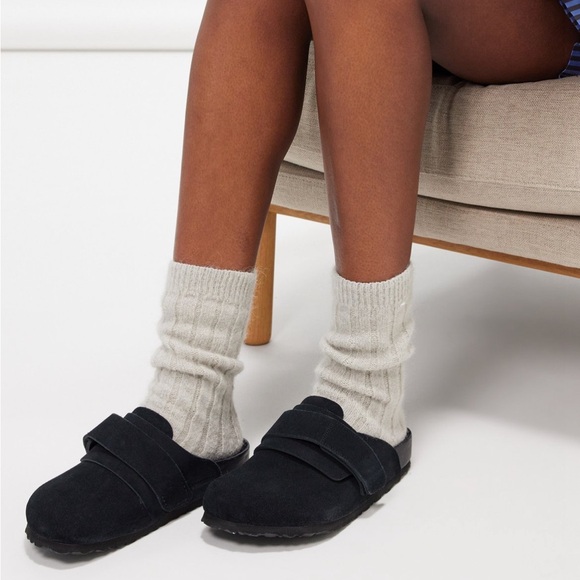 Birkenstock Shoes - Birkenstock X Tekla black suede shearling lines classic Boston Clog size 40 NIB!